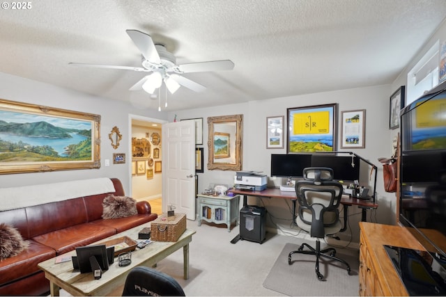 15785 SW Bull Mountain Rd, Portland, OR 97224 - office area with ceiling fan, carpet floors, and a textured ceiling