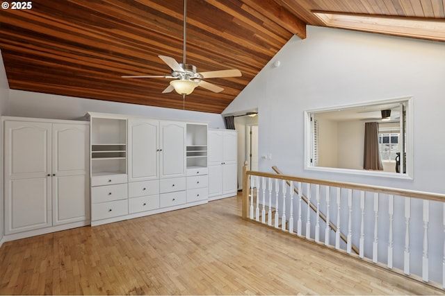 243 N 30th Ct, Cornelius, OR 97113 - unfurnished room featuring a wood ceiling with exposed beams, light wood-type flooring, a ceiling fan, and high vaulted ceiling