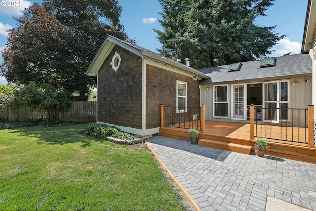 243 N 30th Ct, Cornelius, OR 97113 - back of house featuring a wooden deck, a patio, and a shingled roof