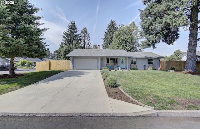 11204 NE 85th Cir, Vancouver, WA 98662 - ranch-style home with an attached garage, a chimney, concrete driveway, and board and batten siding