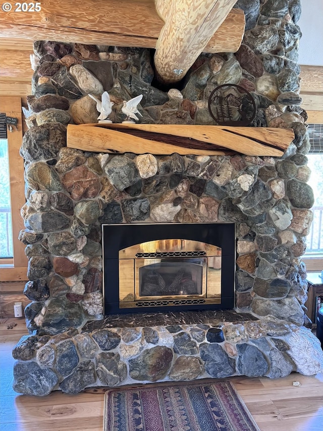 44552 Red Boy Rd, Granite, OR 97877 - detailed view of wood finished floors and a stone fireplace