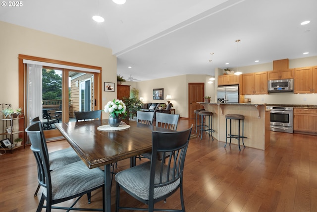 123 S Hemlock St # 201, Cannon Beach, OR 97110 - dining space featuring recessed lighting and wood finished floors