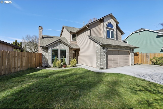 view of front facade featuring a front lawn, fence, and brick siding