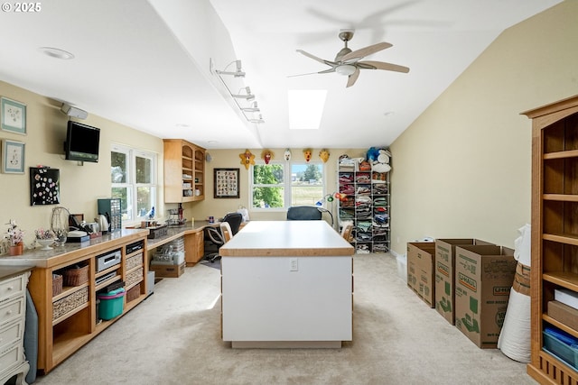 41266 Manitau Rd SE, Stayton, OR 97383 - office area with a ceiling fan, a skylight, and light colored carpet