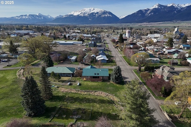 bird's eye view with a mountain view