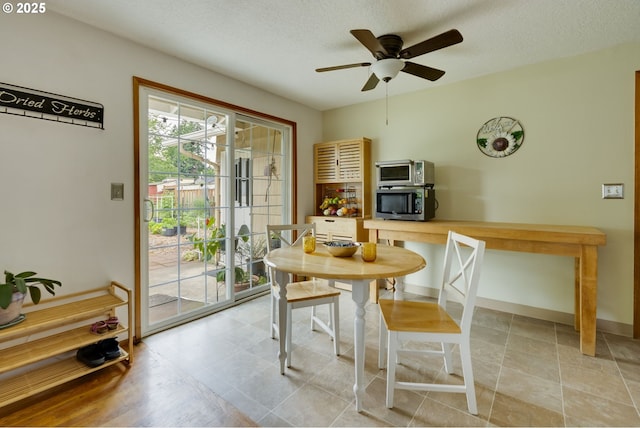 3441 SE 162nd Ave, Portland, OR 97236 - dining room featuring a ceiling fan and a textured ceiling