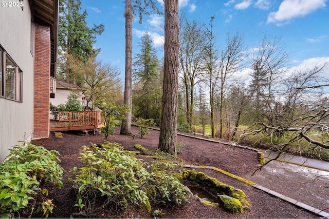 view of yard with a wooden deck