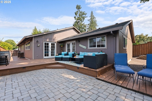 229 N 6th St, Carlton, OR 97111 - back of property featuring french doors, an outdoor living space, and a wooden deck