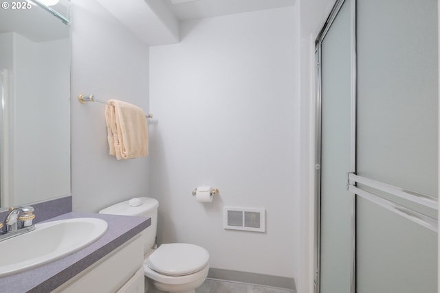 1508 NE Lake Dr, Lincoln City, OR 97367 - bathroom with vanity, an enclosed shower, and toilet