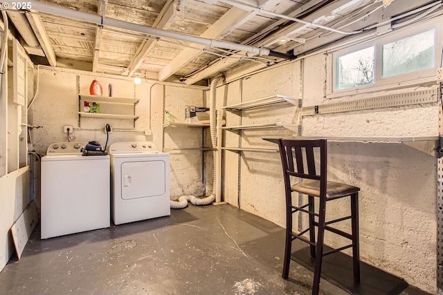 interior space with separate washer and dryer