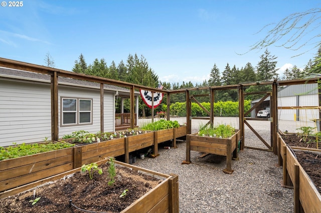 exterior space featuring a garden