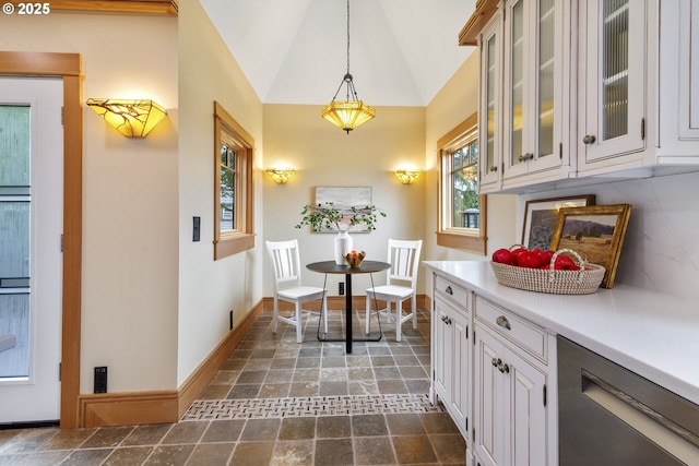 7506 SE Evergreen Hwy, Vancouver, WA 98664 - dining space with dark stone finish flooring and lofted ceiling