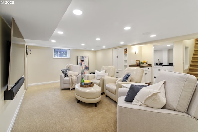 7506 SE Evergreen Hwy, Vancouver, WA 98664 - living area with recessed lighting, stairway, and light carpet