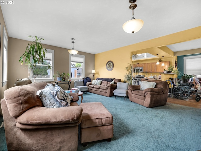 living room featuring carpet floors