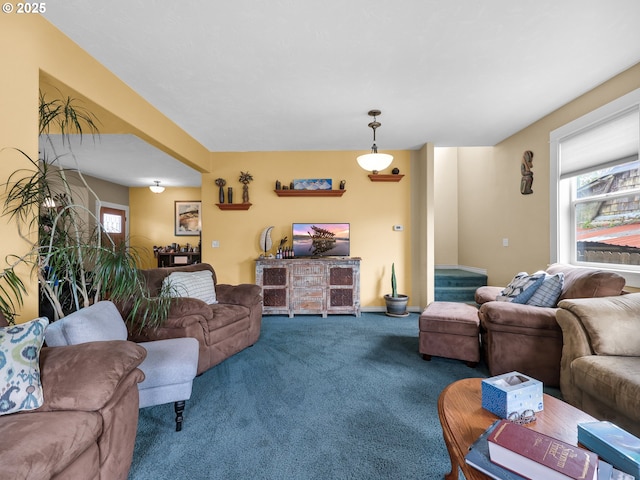living area with carpet floors