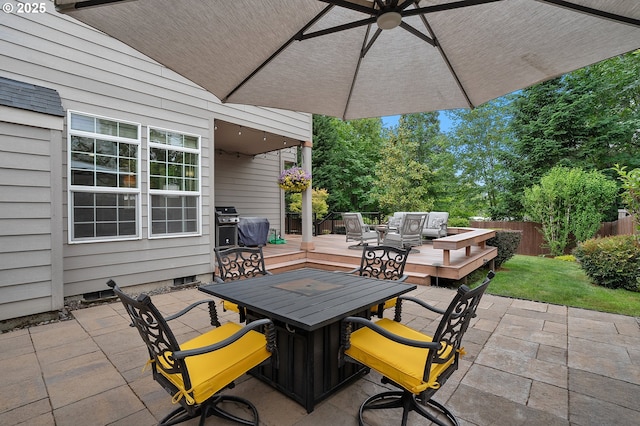 14386 NW Tripton Ct, Beaverton, OR 97006 - view of patio / terrace featuring outdoor dining area and a wooden deck