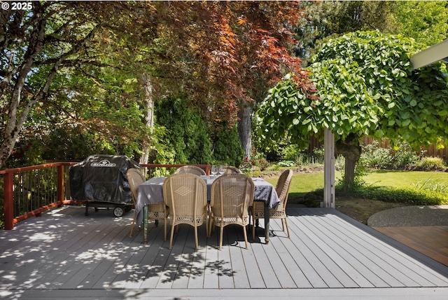 2395 SW Timberline Dr, Portland, OR 97225 - wooden deck with outdoor dining area and a lawn
