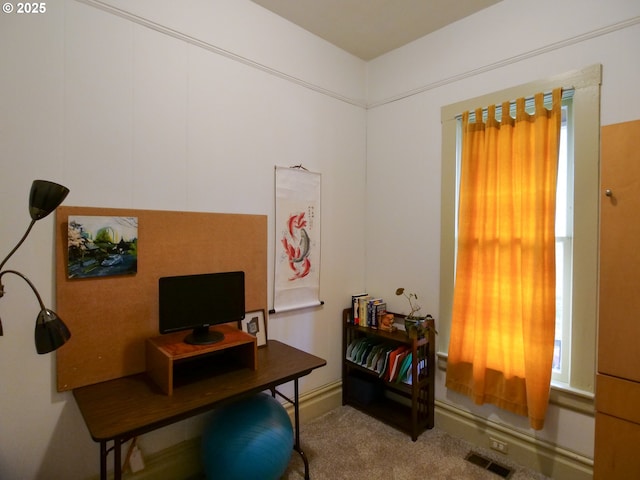 office featuring visible vents and carpet flooring