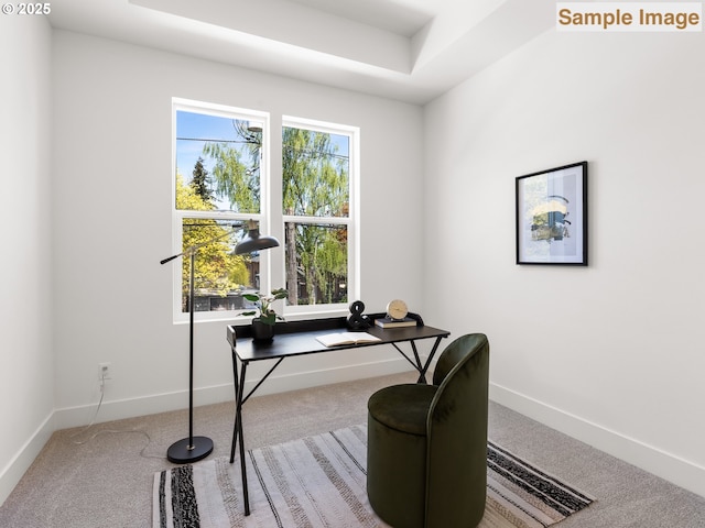 carpeted office space with baseboards