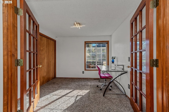 7215 NE Par Ln, Vancouver, WA 98662 - office area with french doors, carpet, a textured ceiling, and baseboards