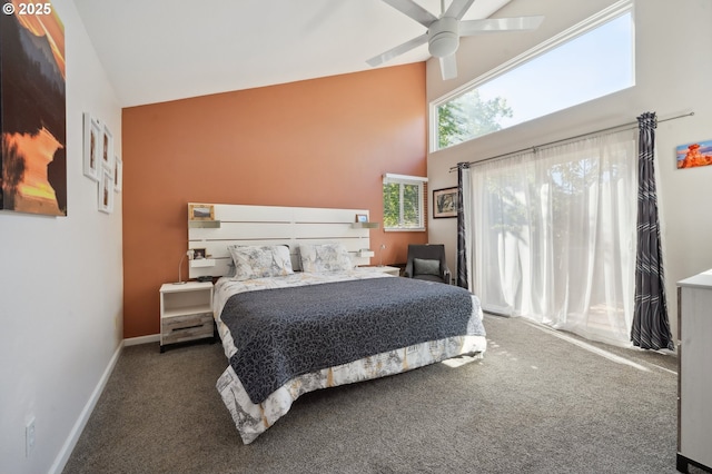 17622 NW Rolling Hill Ln, Beaverton, OR 97006 - carpeted bedroom with a high ceiling, baseboards, and ceiling fan