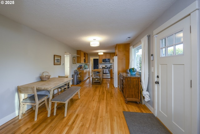 foyer featuring light hardwood / wood-style floors and a textured ceiling