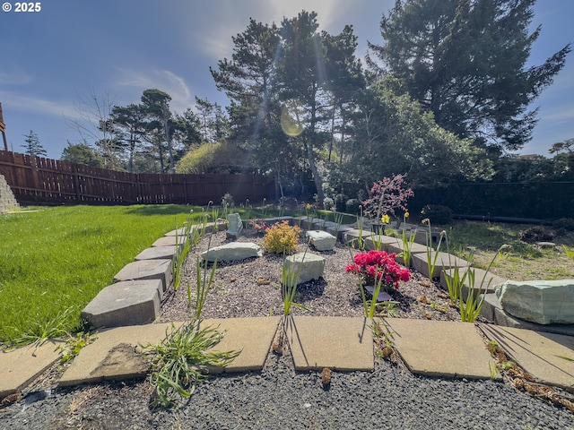 view of yard featuring a vegetable garden and fence
