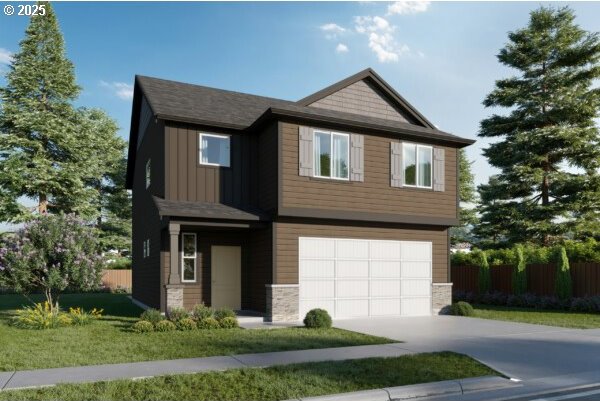 view of front of house with board and batten siding, fence, driveway, and an attached garage