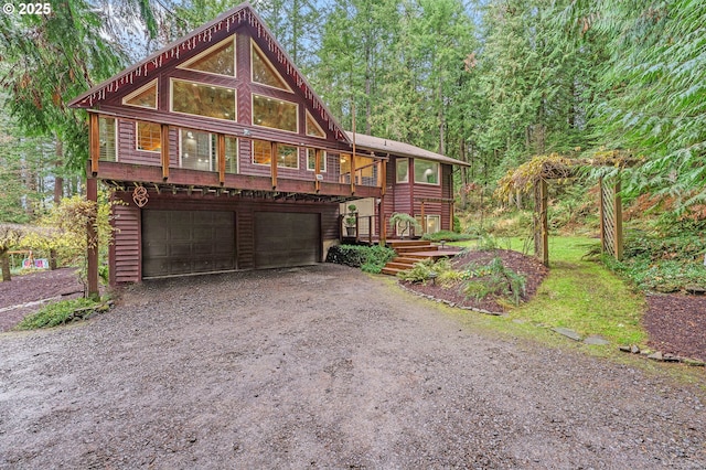 log cabin with a garage