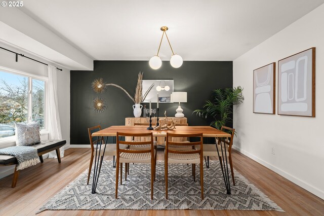 dining space with hardwood / wood-style flooring