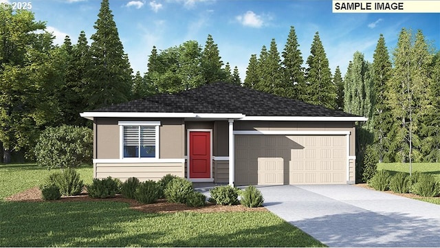 view of front of home with a garage and a front yard