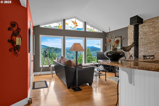 6027 View Loop, Florence, OR 97439 - living area with vaulted ceiling and light wood-style floors