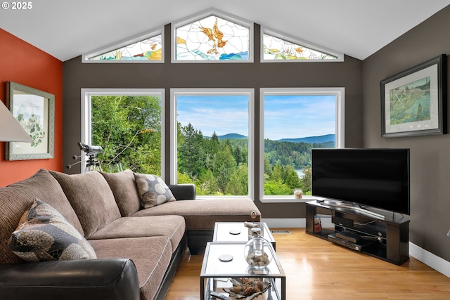 6027 View Loop, Florence, OR 97439 - living area featuring vaulted ceiling and wood finished floors