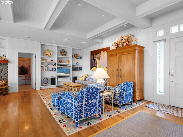 766 Neacoxie Blvd, Gearhart, OR 97138 - living area featuring light wood finished floors, beam ceiling, and recessed lighting