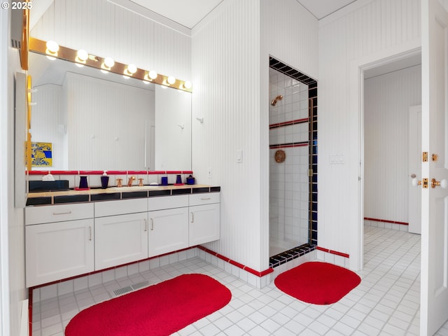766 Neacoxie Blvd, Gearhart, OR 97138 - full bathroom with vanity, tile patterned floors, and a shower stall