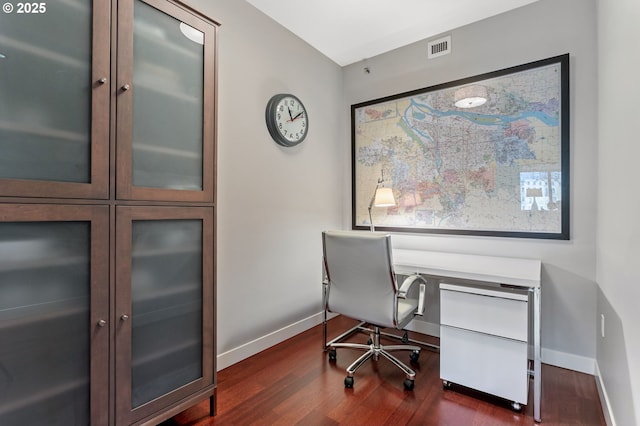 home office featuring dark hardwood / wood-style floors