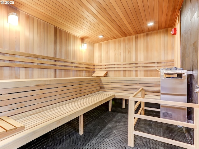 view of sauna with carpet flooring