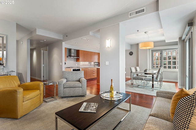 living room with light hardwood / wood-style floors