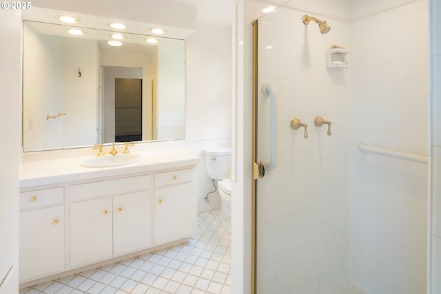 2160 Oakmont Way, Eugene, OR 97401 - full bath featuring a stall shower, vanity, recessed lighting, and tile patterned floors