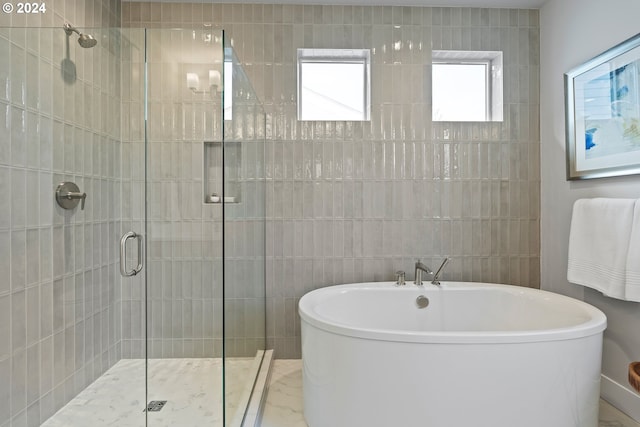 bathroom with plus walk in shower