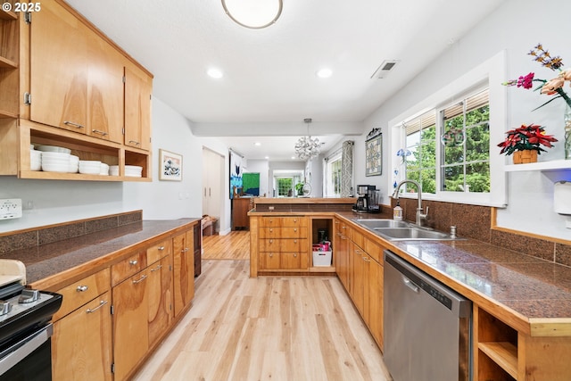 35111 Jefferson Ln, Astoria, OR 97103 - kitchen with open shelves, dishwasher, tile countertops, light wood-type flooring, and recessed lighting