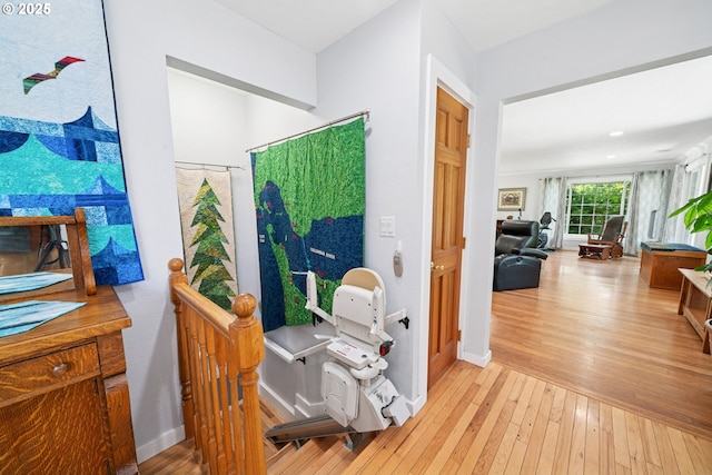 35111 Jefferson Ln, Astoria, OR 97103 - hallway featuring an upstairs landing and hardwood / wood-style floors