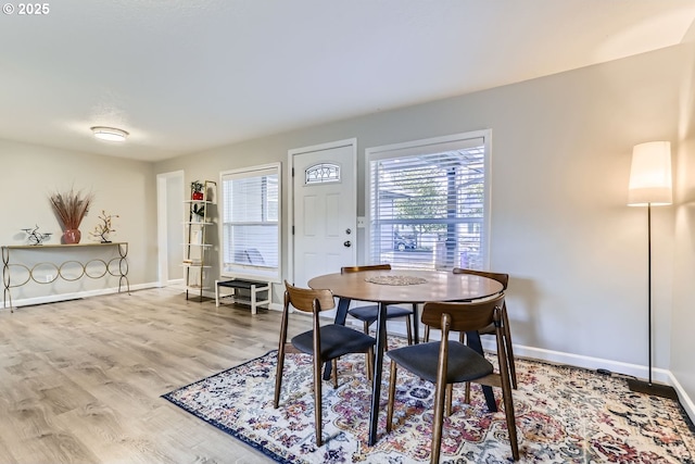 dining space featuring wood-type flooring