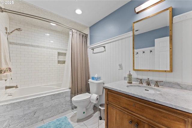 15436 Oceanview Dr, Brookings, OR 97415 - full bathroom featuring tiled shower / bath combo, tile patterned flooring, vanity, and toilet
