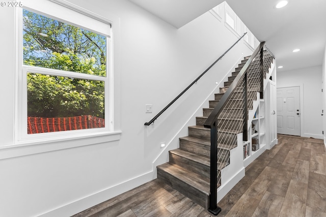 15436 Oceanview Dr, Brookings, OR 97415 - staircase with baseboards, recessed lighting, and wood finished floors