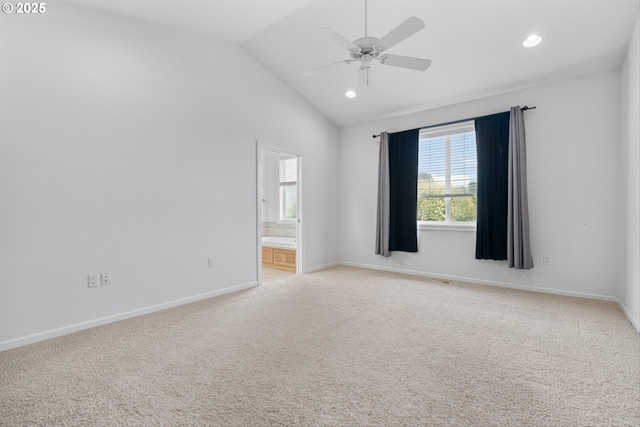 301 Chinook St, Molalla, OR 97038 - unfurnished room featuring lofted ceiling, a ceiling fan, light carpet, recessed lighting, and baseboards