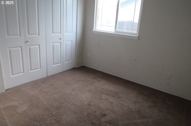 unfurnished bedroom with a closet and carpet