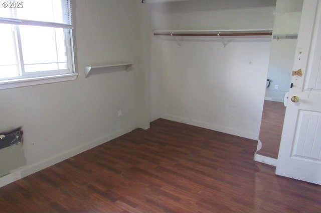 walk in closet with dark hardwood / wood-style flooring