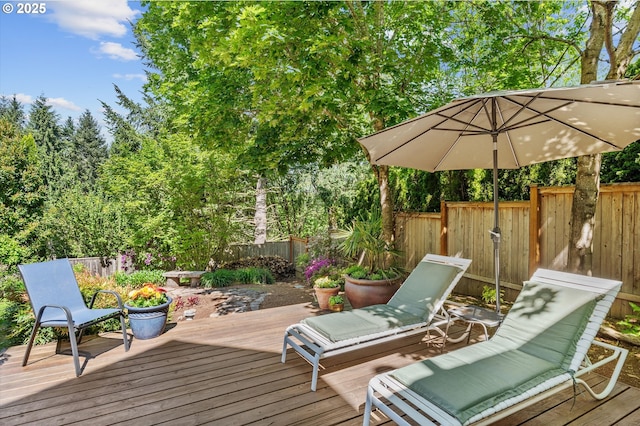 deck featuring a fenced backyard