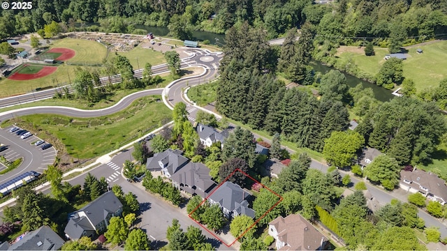 aerial view of property and surrounding area with property boundaries highlighted